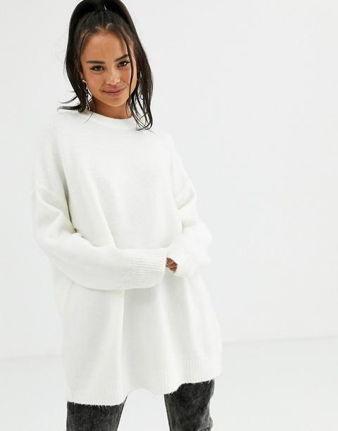 Bershka Oversized Crew Neck Jumper In Cream