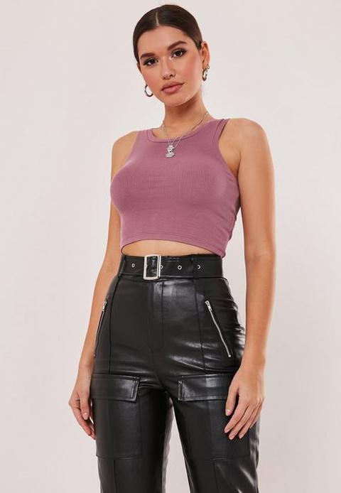 Lilac Ribbed Sleeveless Crop Top, Lilac