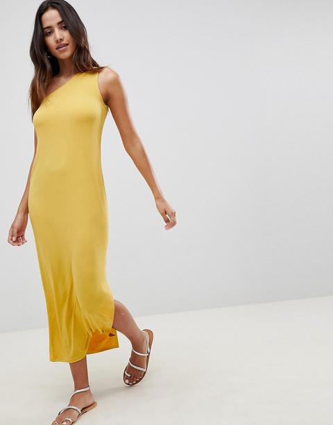 Vestido Largo De Corte Columna En Tejido Ceñido Con Diseño Asimétrico De Asos Design