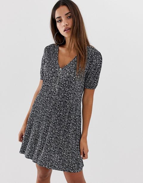 Minivestido Plisado Con Vuelo Y Cremallera Con Diseño De Florecitas De Asos Design-multicolor