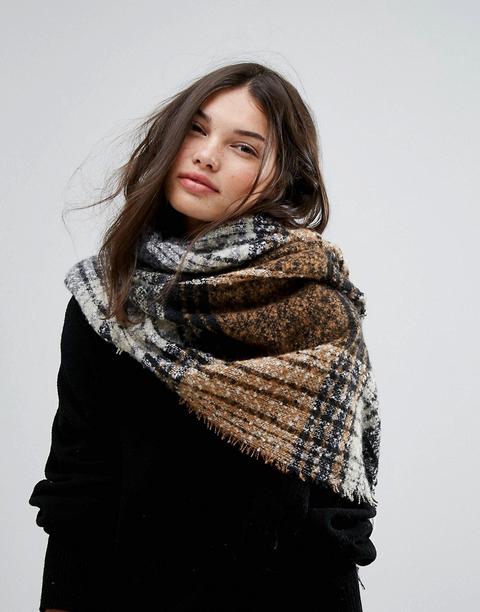 Stitch & Pieces Check Boucle Scarf With Tassels-multi