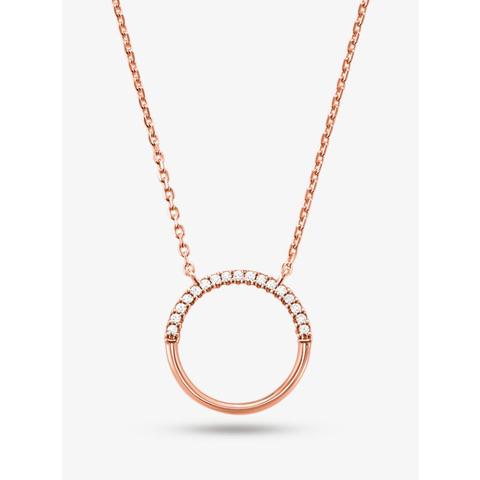 Mkcollar Con Colgante Circular De Plata De Ley Con Chapado En Metales Preciosos E Incrustaciones - Dorado Rosa(dorado Rosa) - Michael Kors