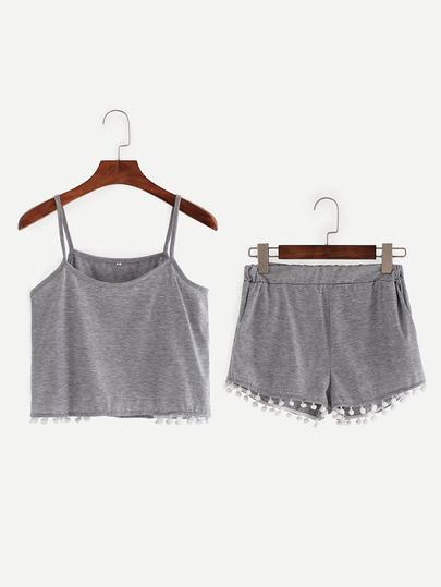 Top Pom Pom Crop Con Shorts -gris