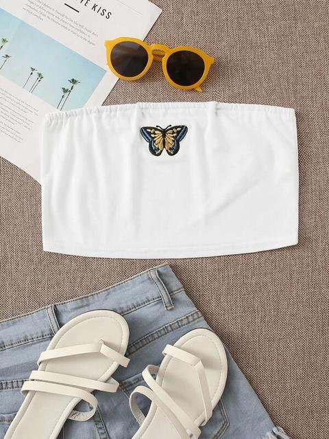 Butterfly Embroidery Tube Top