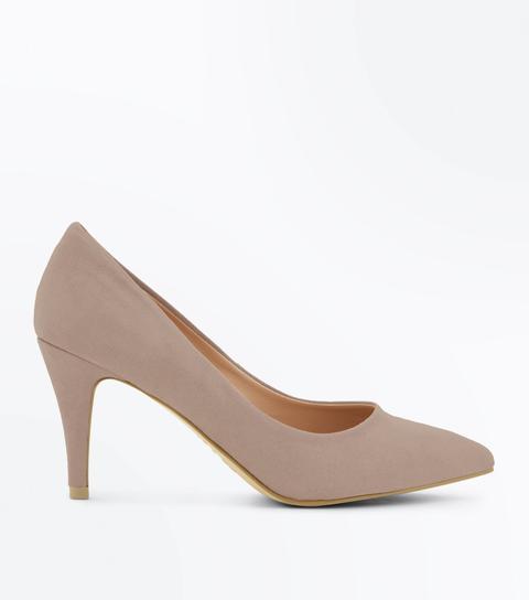 Wide Fit Light Brown Suedette Pointed Court Shoes New Look