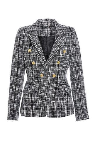 Black And White Fitted Military Button Blazer