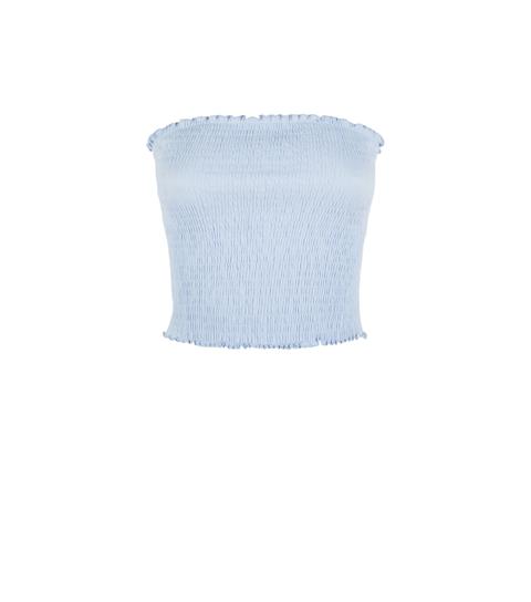 Pale Blue Shirred Bandeau Top New Look