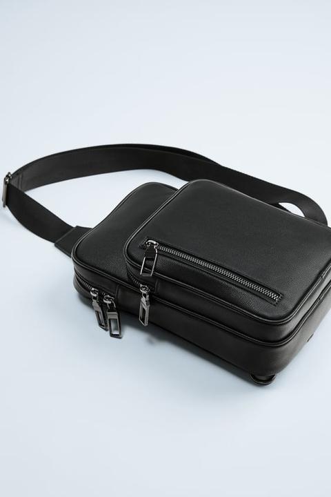 Black Crossbody Bag With Zips