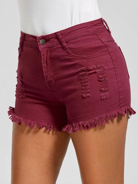 Pantaloncini Sottili In Denim Con Bordi Sfilacciati