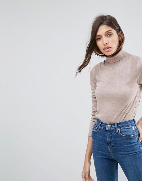 Asos - Maglione Con Collo Alto E Dettagli A Coste - Beige