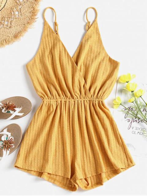 Ribbed Surplice Cute Cami Romper