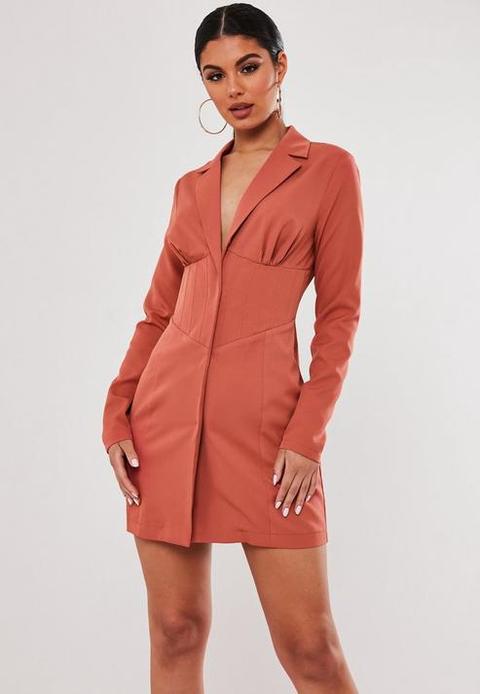 Stassie X Missguided Rust Corset Blazer Dress, Rust Orange