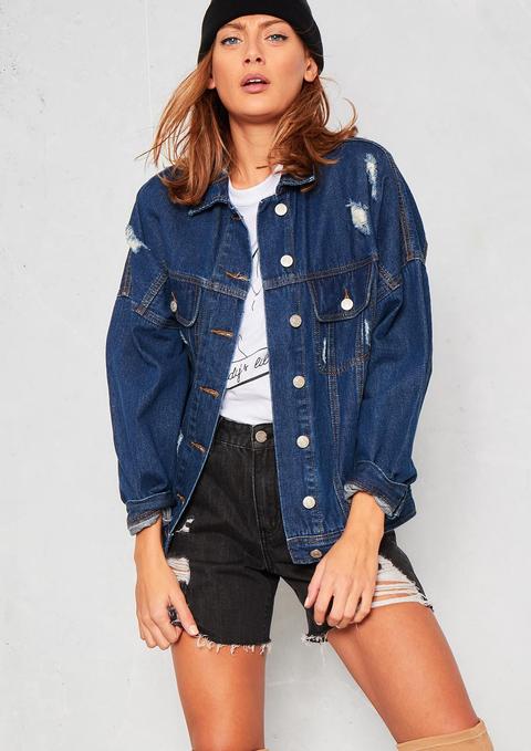 Zuri Indigo Distressed Oversized Denim Jacket