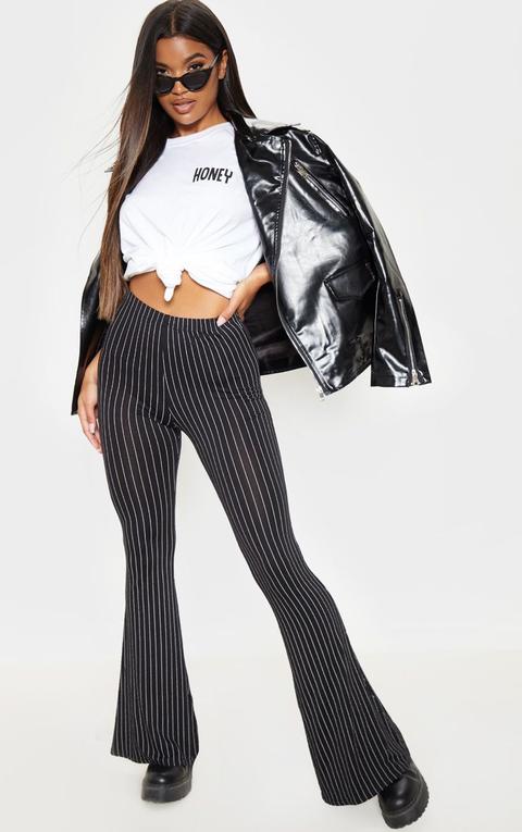 Black Jersey Pinstripe Flared Trousers, Black