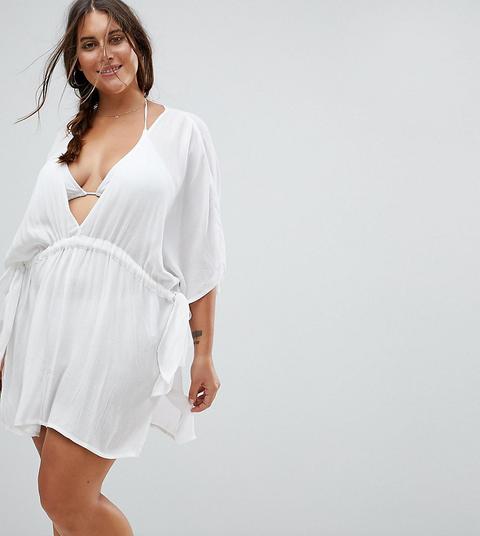 Asos Design Curve - Strandkleid Mit Kordelzug An Der Taille - Weiß