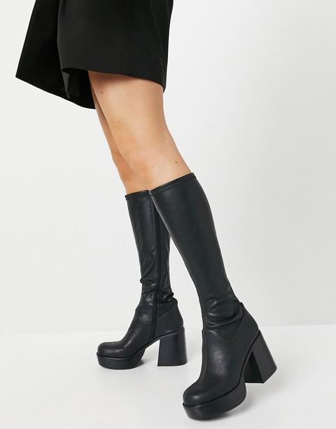 Asos Design Coconut Chunky Platform Knee Boots-black