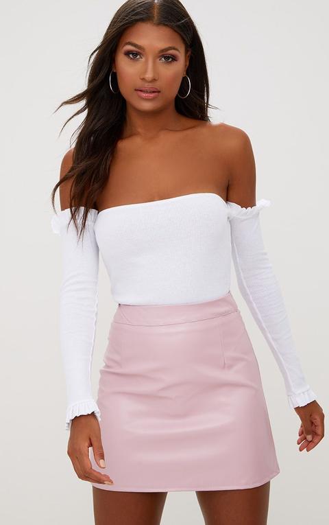 Rose Pink Faux Leather A-line Mini Skirt, Pink