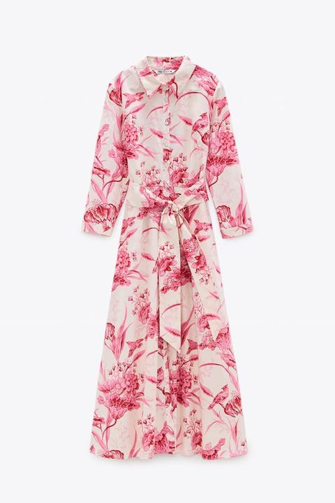 zara pink printed shirt dress