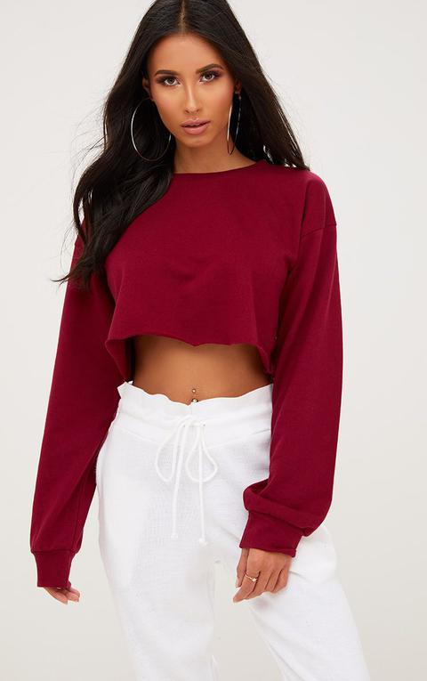 Maroon Cut Off Crop Longsleeve Sweater