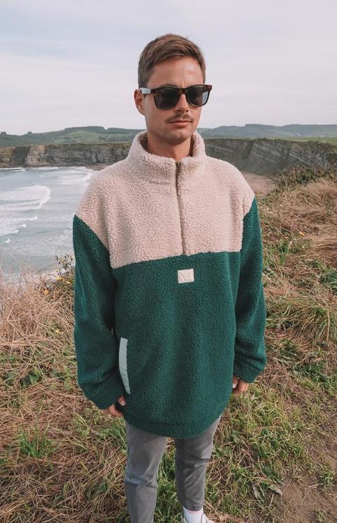 Green And Beige Sherpa Jacket