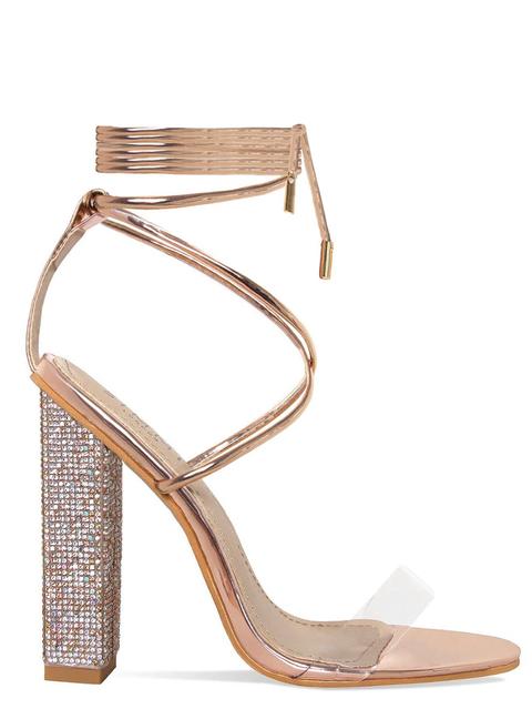 Tula Rose Gold Clear Lace Up Diamante Block Heels