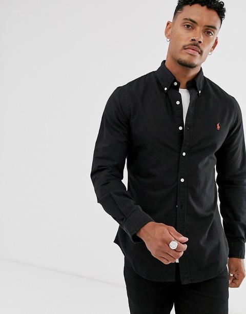 Camisa De Corte Slim Estilo Oxford Con Teñido En Negro Y Logo De Jugador De Polo Ralph Lauren