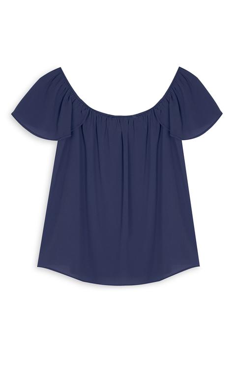 Top Blu Navy Manica Aletta Stile Bardot