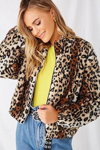 Forever 21 Sherpa Leopard Print Jacket , Brown/multi