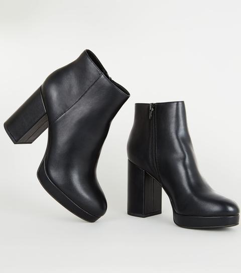 Black Leather-look Platform Ankle Boots New Look Vegan