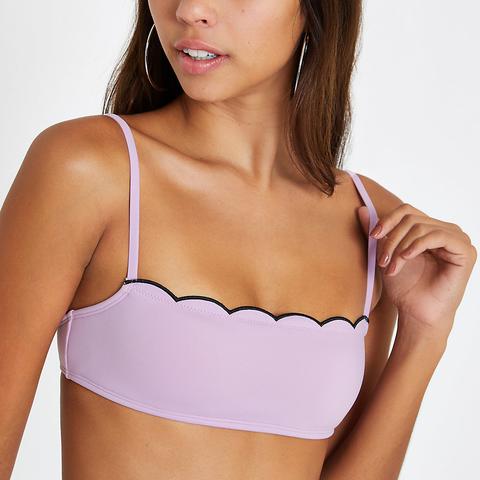 Light Purple Scallop Square Neck Bikini Top