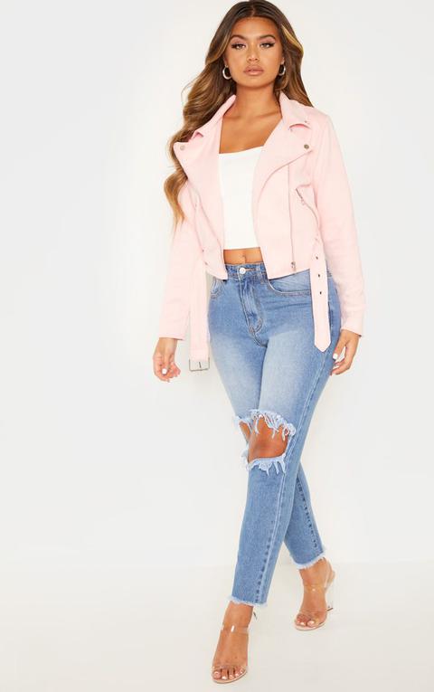 pink suedette biker jacket