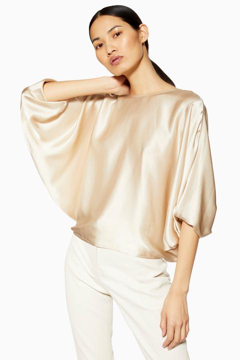 Womens **silk Batwing Blouse By Topshop Boutique - Stone, Stone