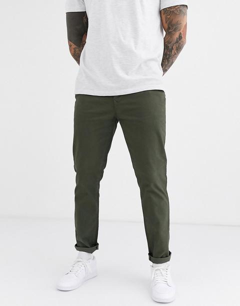 Burton Menswear Slim Chinos In Khaki-green