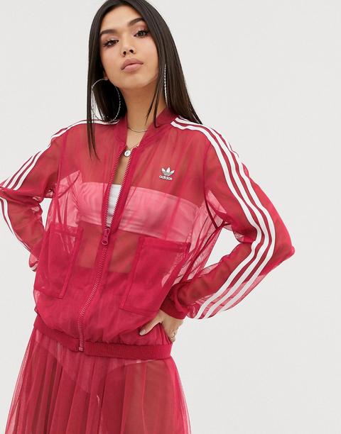 Chaqueta De Chándal De Tul De Malla En Rosa Sleek De Adidas Originals