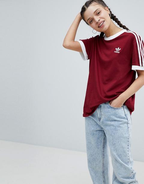 Adidas Originals - Adicolor - T-shirt Con Tre Strisce Bordeaux - Rosso