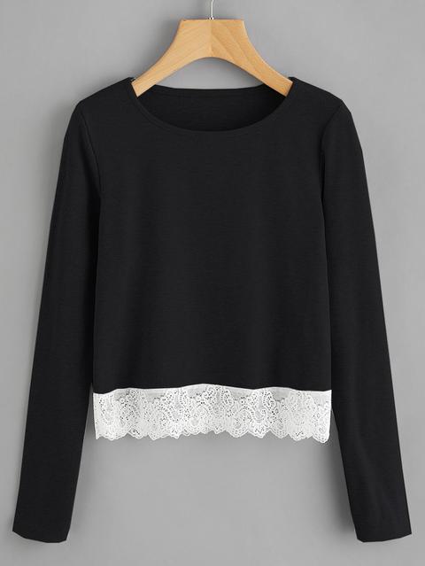T-shirt Con Pizzo A Contrasto