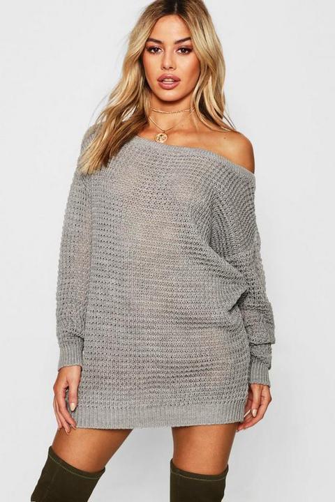 Petite Waffle Knit Off The Shoulder Jumper Dress