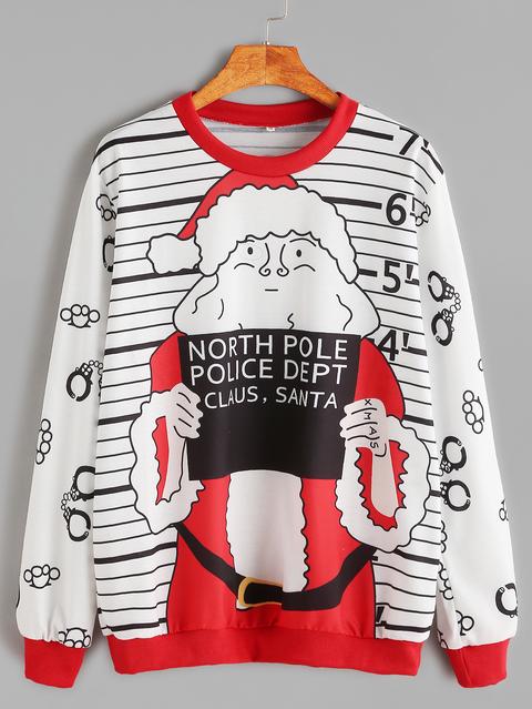 White Father Christmas Print Sweatshirt