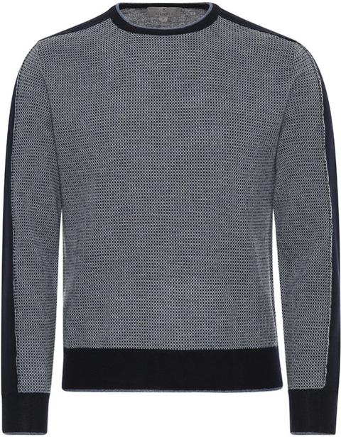 Maglia Girocollo In Lana Merino Jacquard Blu