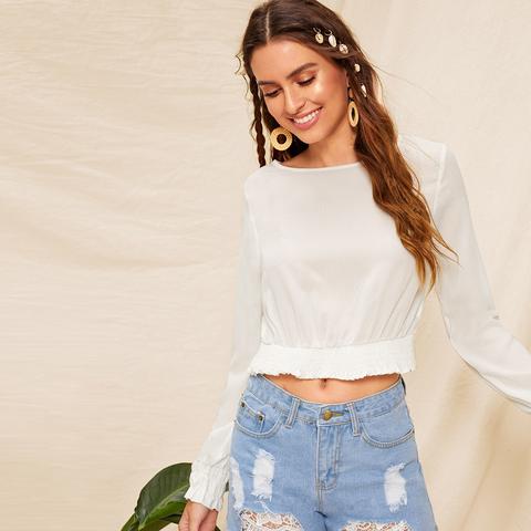 Crop Top Avec Manches Évasées Et Plis