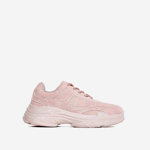 Blend Chunky Trainer In Blush Pink Faux Suede, Pink