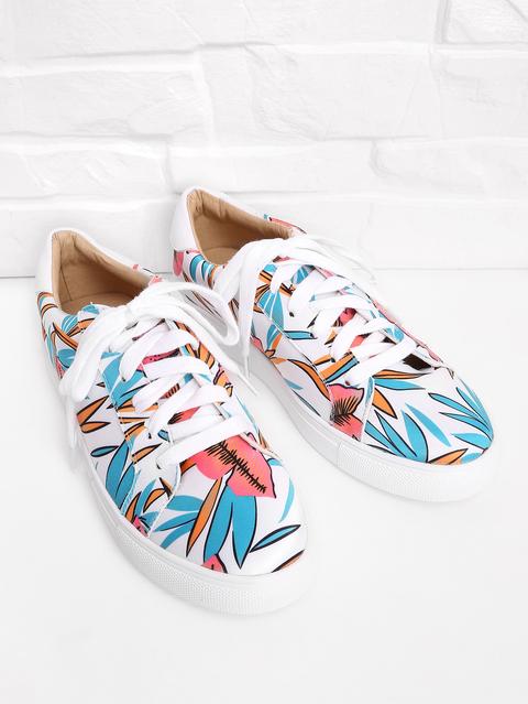 Floral Print Lace Up Sneakers