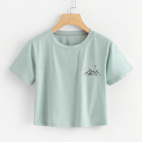 Camiseta Corta De Manga Corta Y Dibujo Bordado