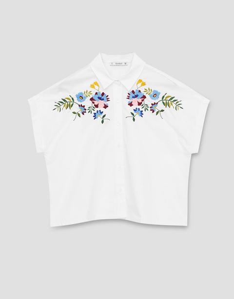 Camisa Manga Corta Bordado Flores