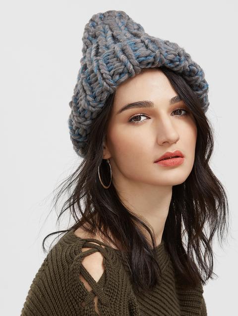 Gorro De Punto Trenzado Gris Y Azul