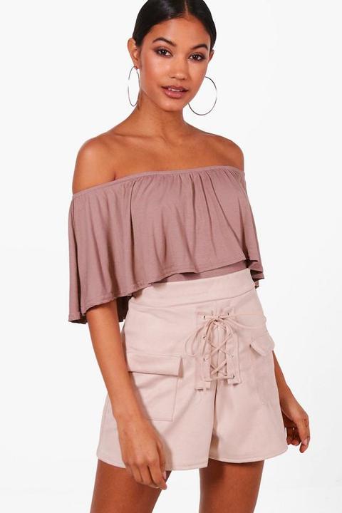 Basic Off The Shoulder Frill Crop Top