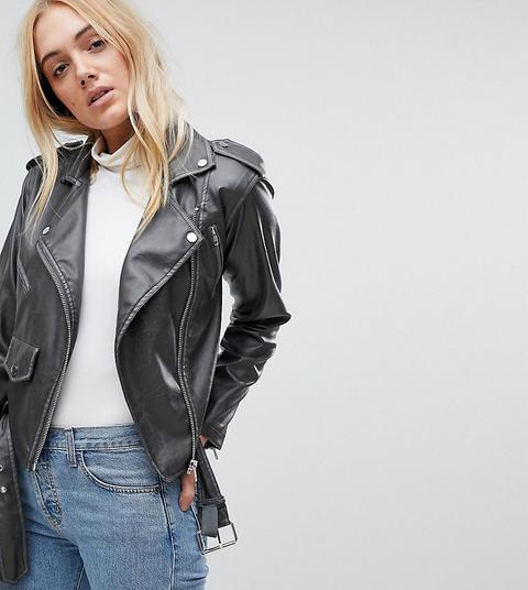 Asos Tall - Giacca Biker In Pelle Sintetica Délavé - Grigio