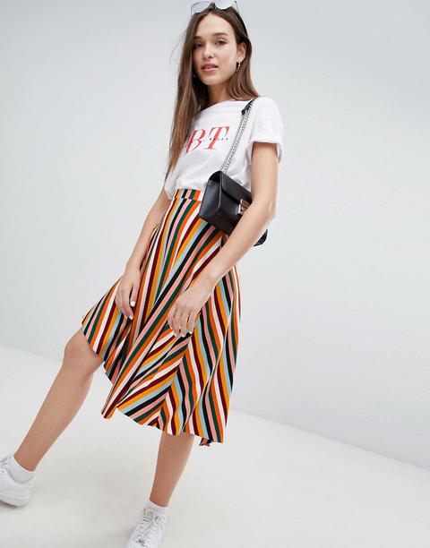 Bershka - Gonna Rossa Asimmetrica A Righe - Rosso