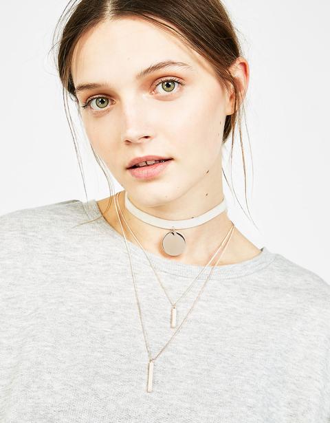 Collar Choker Gris Con Doble Cadena