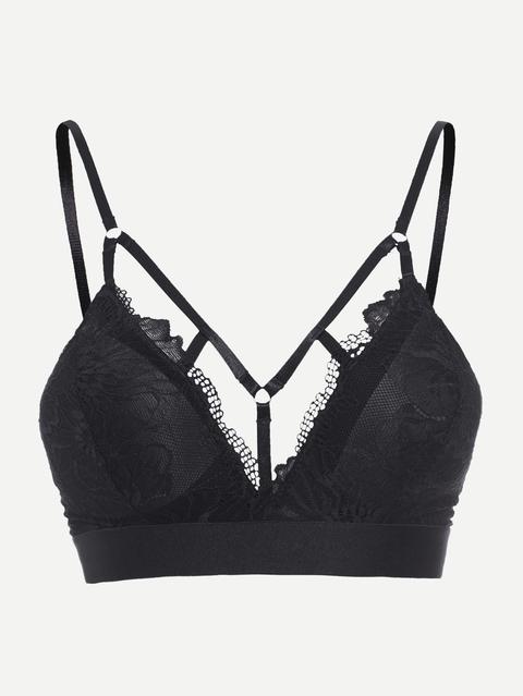 Nero Strappy Anteriore Rivestimento In Pizzo Bralet